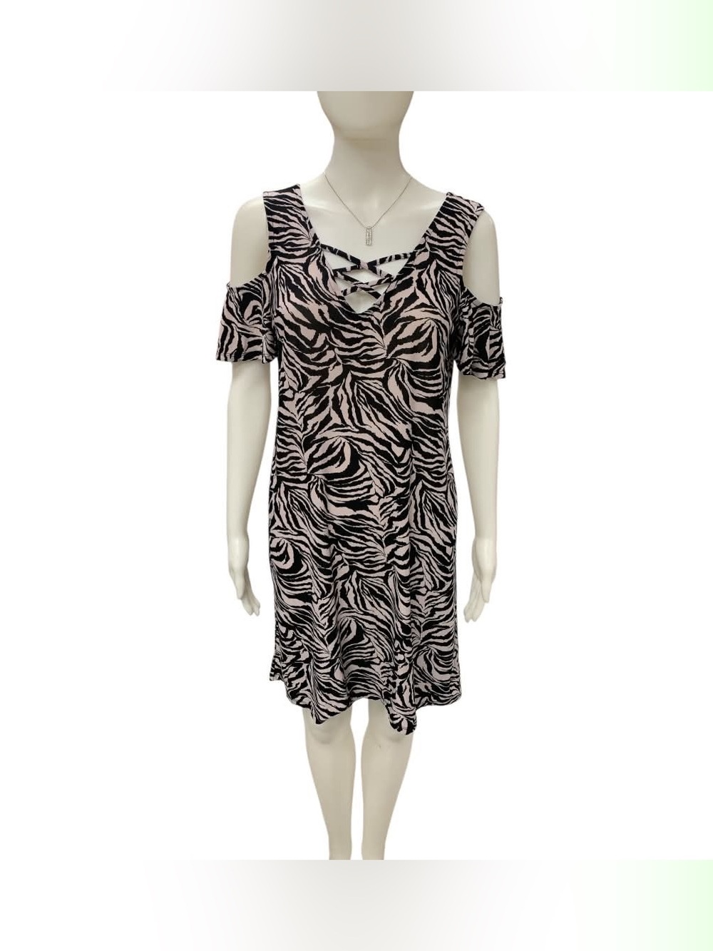 2 Dye 4 Cold-Shoulder Zebra Print Dress in Blush and Black Size M
